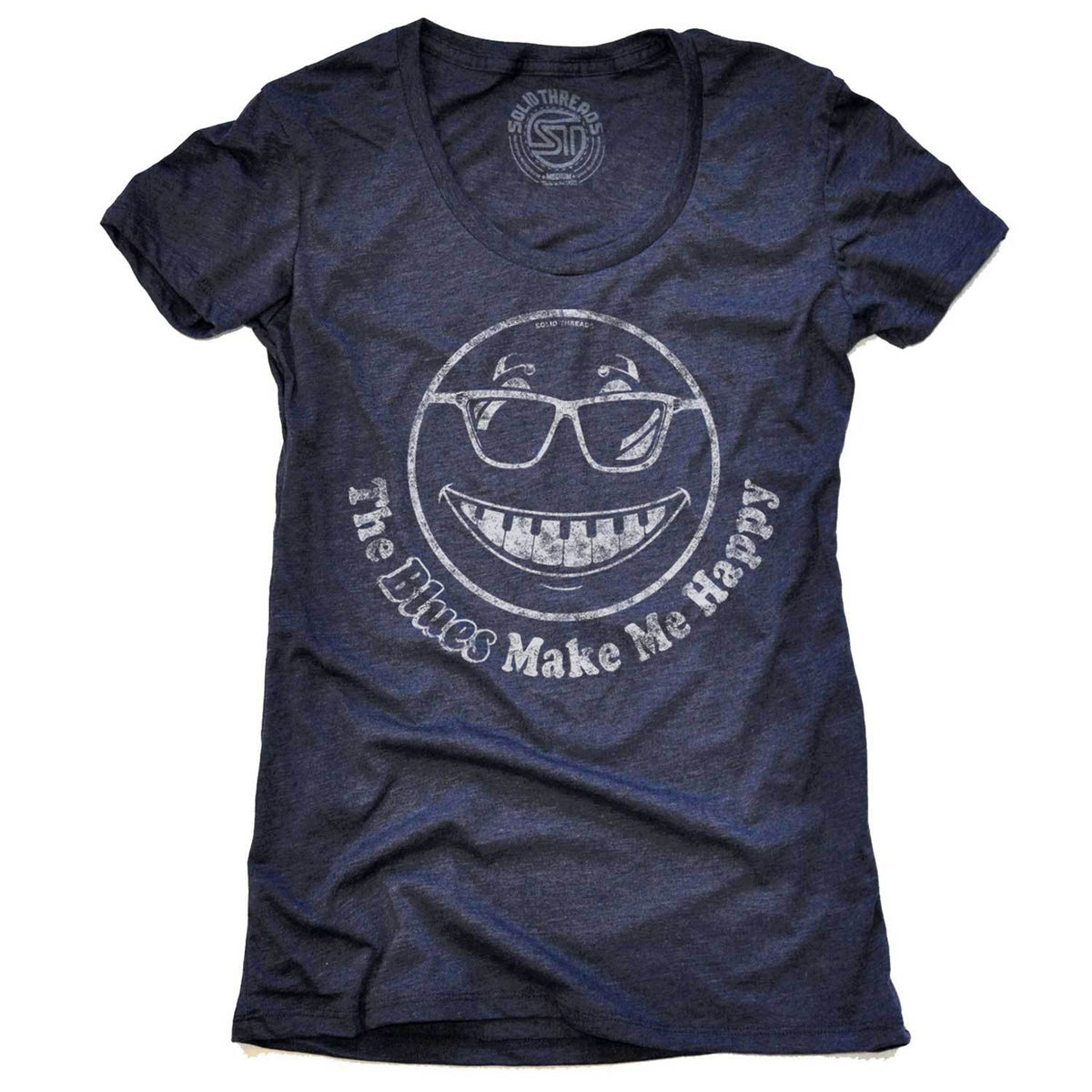 Women&#39;s The Blues Make Me Happy Cool Graphic T-Shirt | Vintage R and B Music Tee | Solid Threads