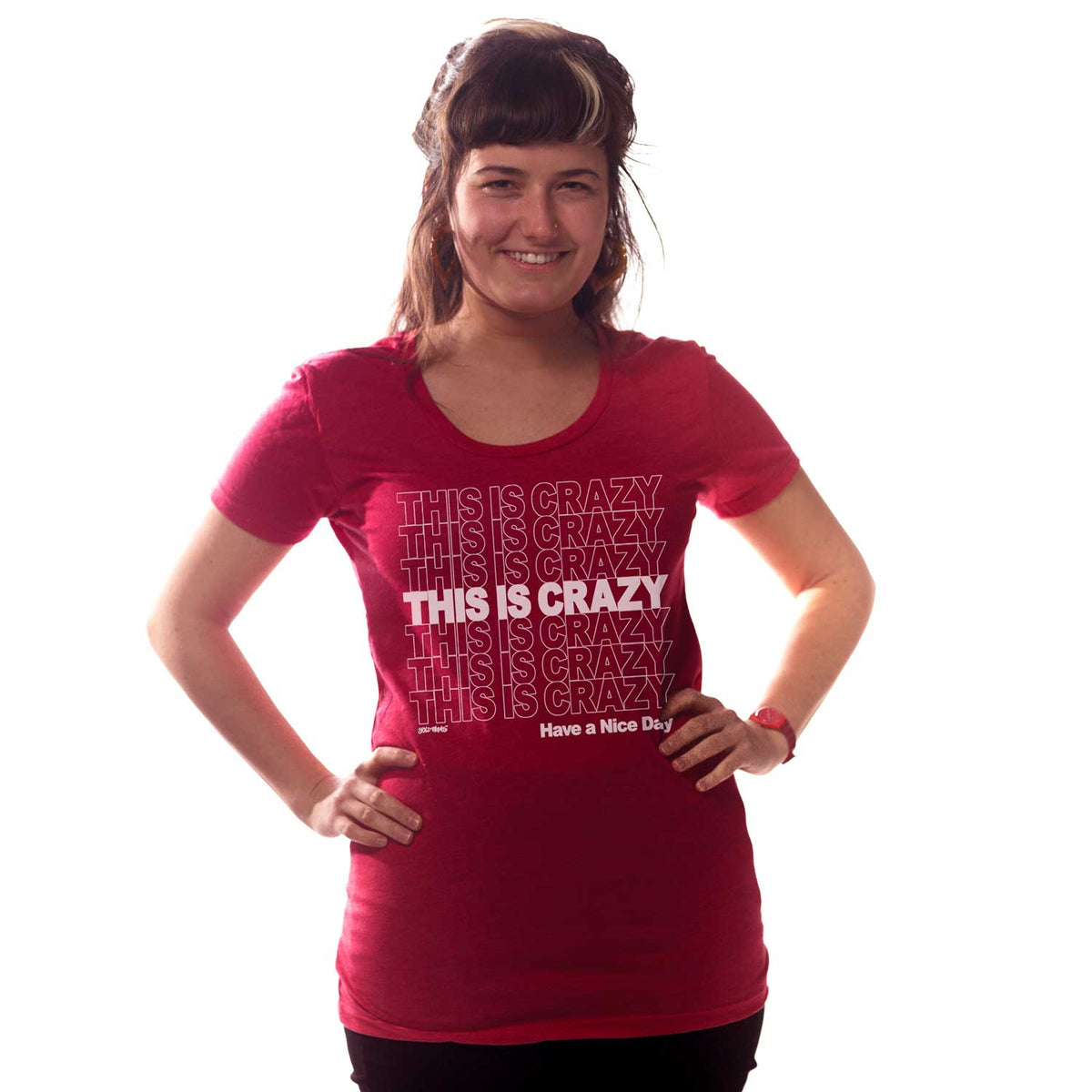 Women's This is Crazy Have a Nice Day Funny National Lampoons Graphic Tee on Model | Solid Threads