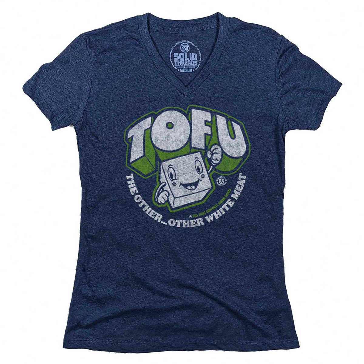 Women&#39;s Tofu, The Other Other White Meat Vintage Graphic V-Neck Tee | Vegan T-shirt | Solid Threads