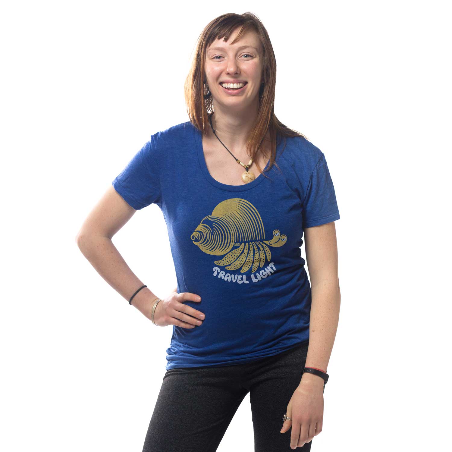 Women's Travel Light Funny Hermit Crab Graphic Tee | Vintage Mindfulness T-shirt | Solid Threads