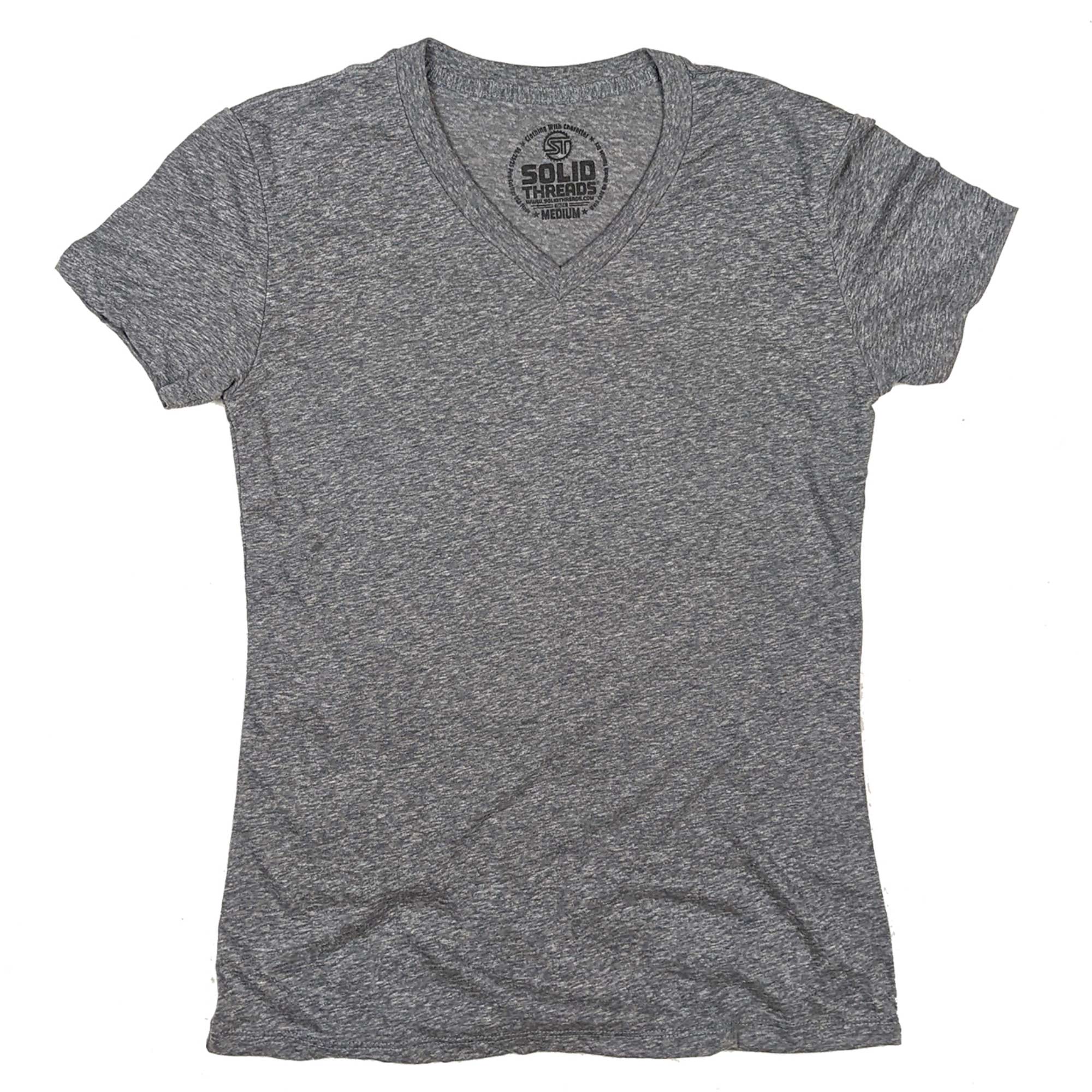 Women's Solid Threads V-Neck Triblend GreyT-shirt | Vintage Inspired USA Made Tee