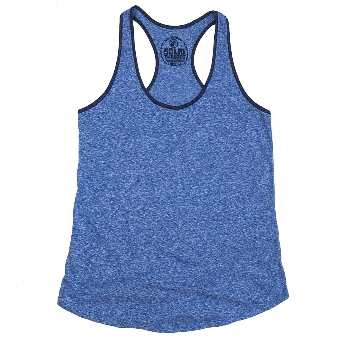 Women&#39;s Solid Threads Retro Ringer Triblend Royal/Navy Tank Top | Vintage Inspired USA Made Tee