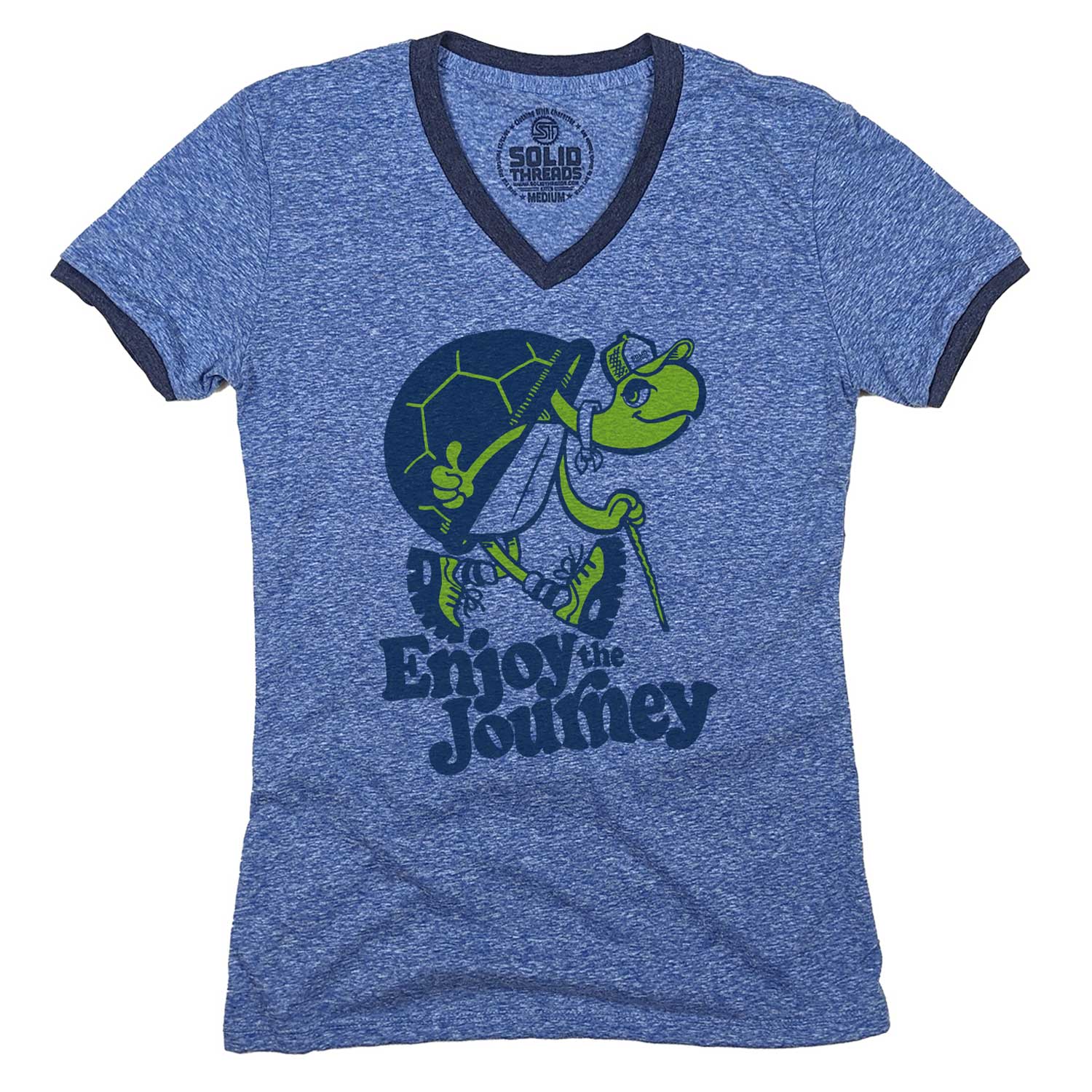Women's Turtle Enjoy the Journey Vintage Graphic V-Neck Tee | Funny Turtle T-shirt | Solid Threads