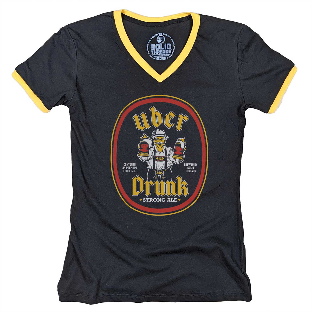 Women&#39;s Uber Drunk Vintage Graphic V-Neck Tee | Retro Oktoberfest T-shirt | Solid Threads