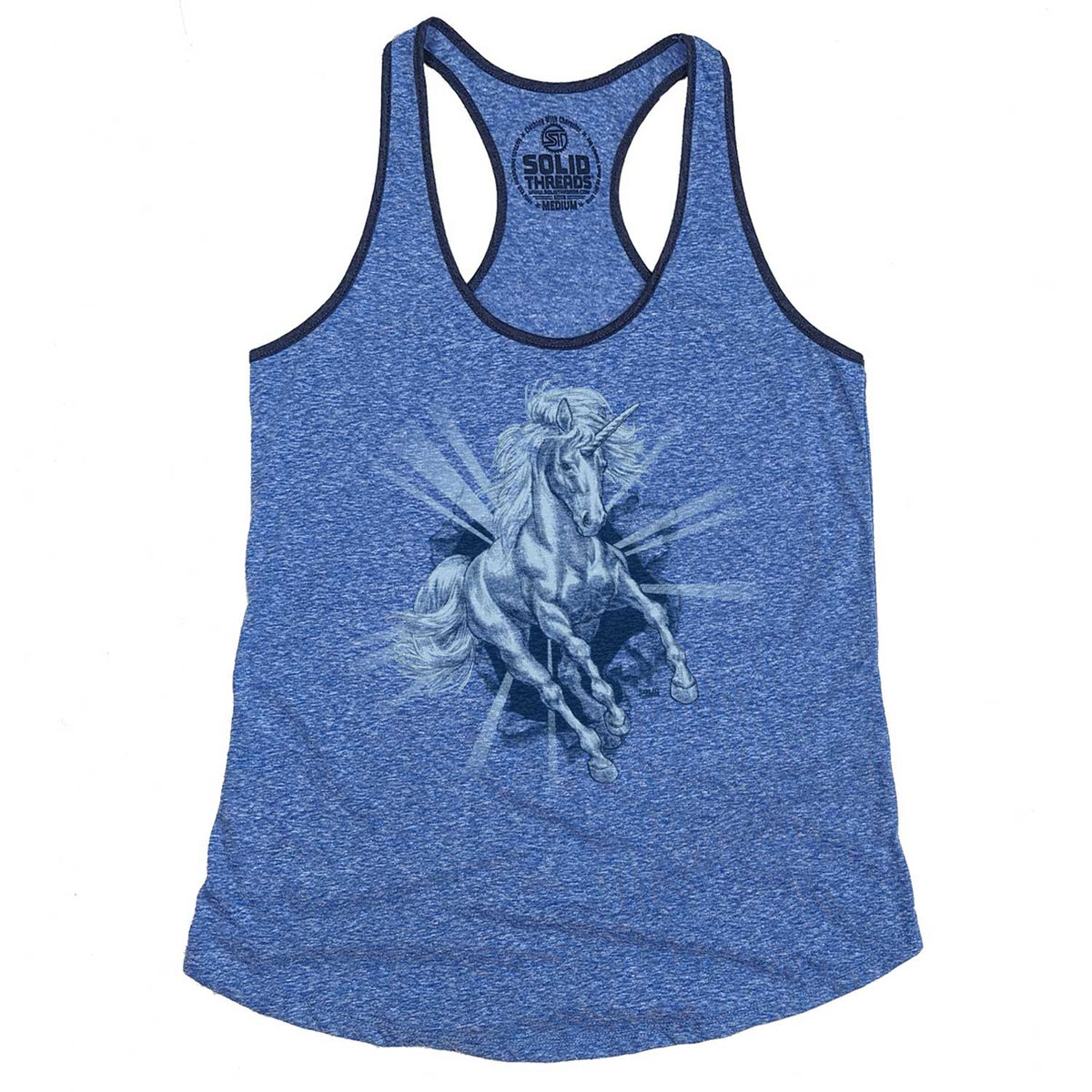 Women&#39;s Unicorn Chest Vintage Graphic Tank Top | Funny Mythical T-shirt | Solid Threads