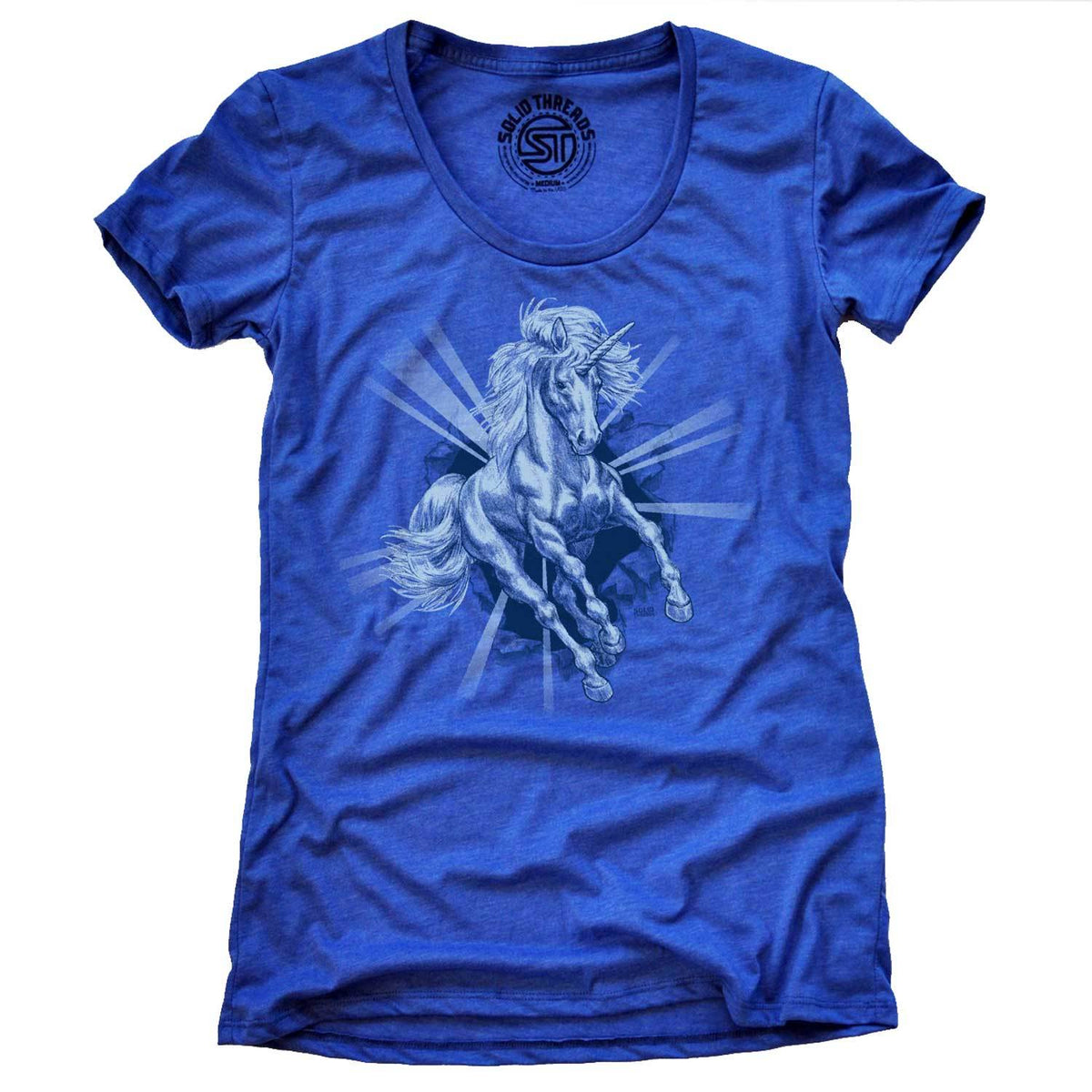 Women&#39;s Unicorn Chest Cool Mythology Graphic T-Shirt | Vintage Pegasus Tee | Solid Threads