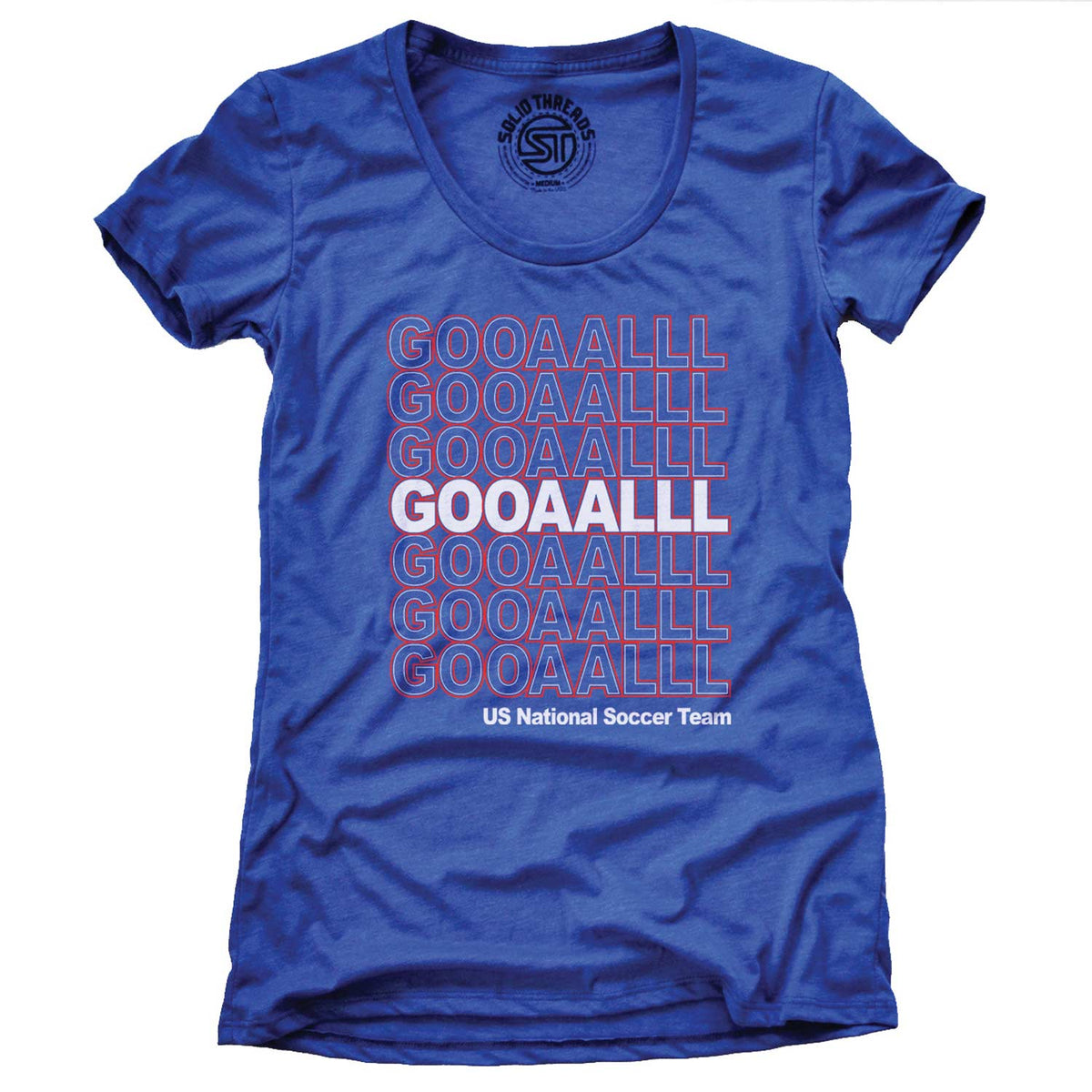Women&#39;s Us Soccer Gooaalll Cool Sports Graphic T-Shirt | Vintage FIFA World Cup Tee | Solid Threads