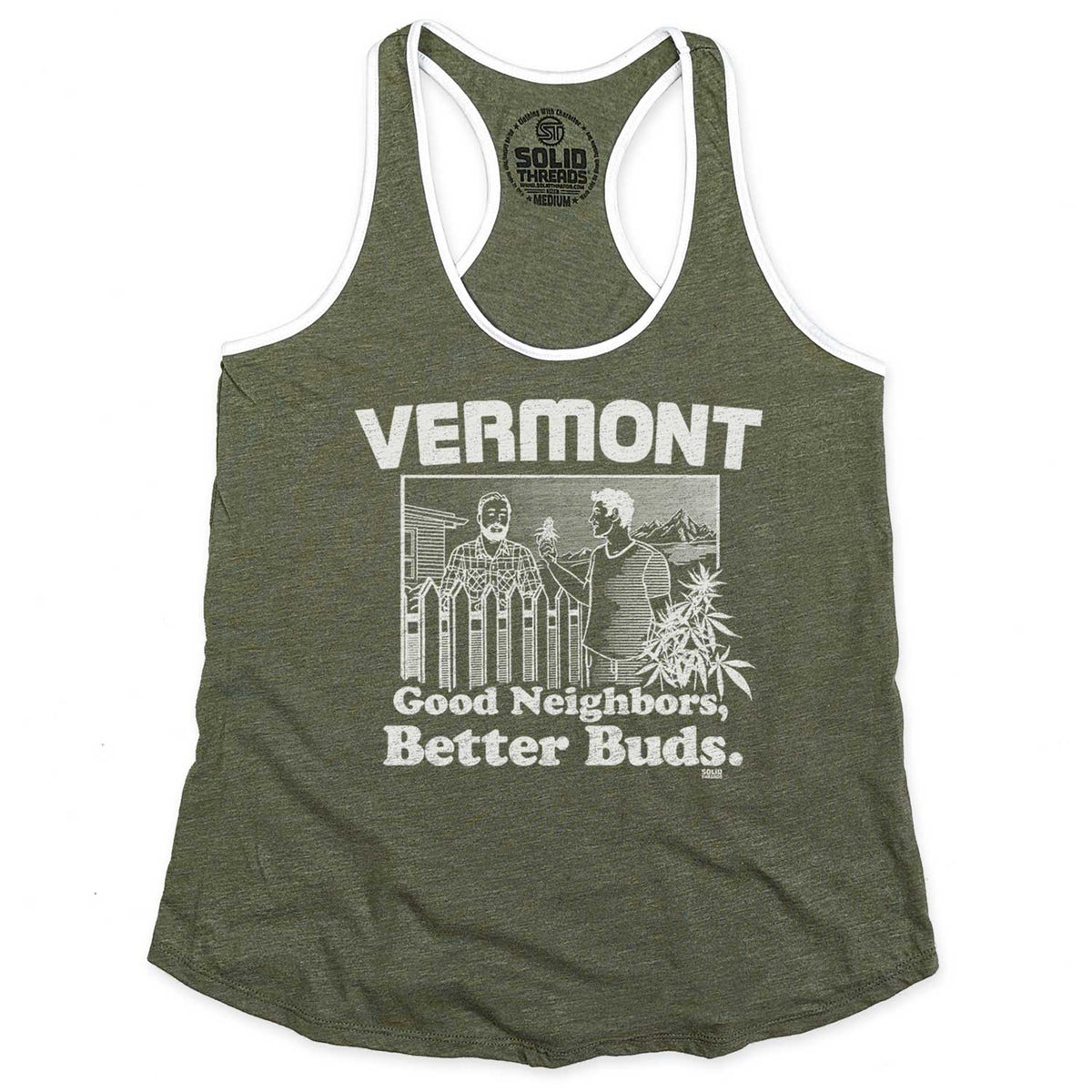 Women&#39;s Vermont Better Buds Vintage Graphic Tank Top | Funny Marijuana T-Shirt | Solid Threads