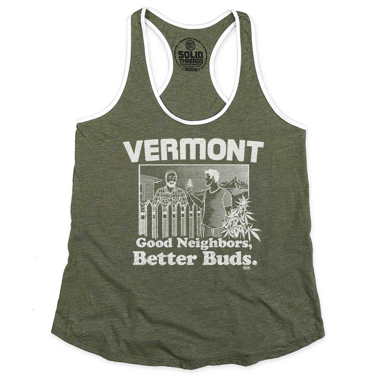 Women's Vermont Better Buds Vintage Graphic Tank Top | Funny Marijuana T-Shirt | Solid Threads