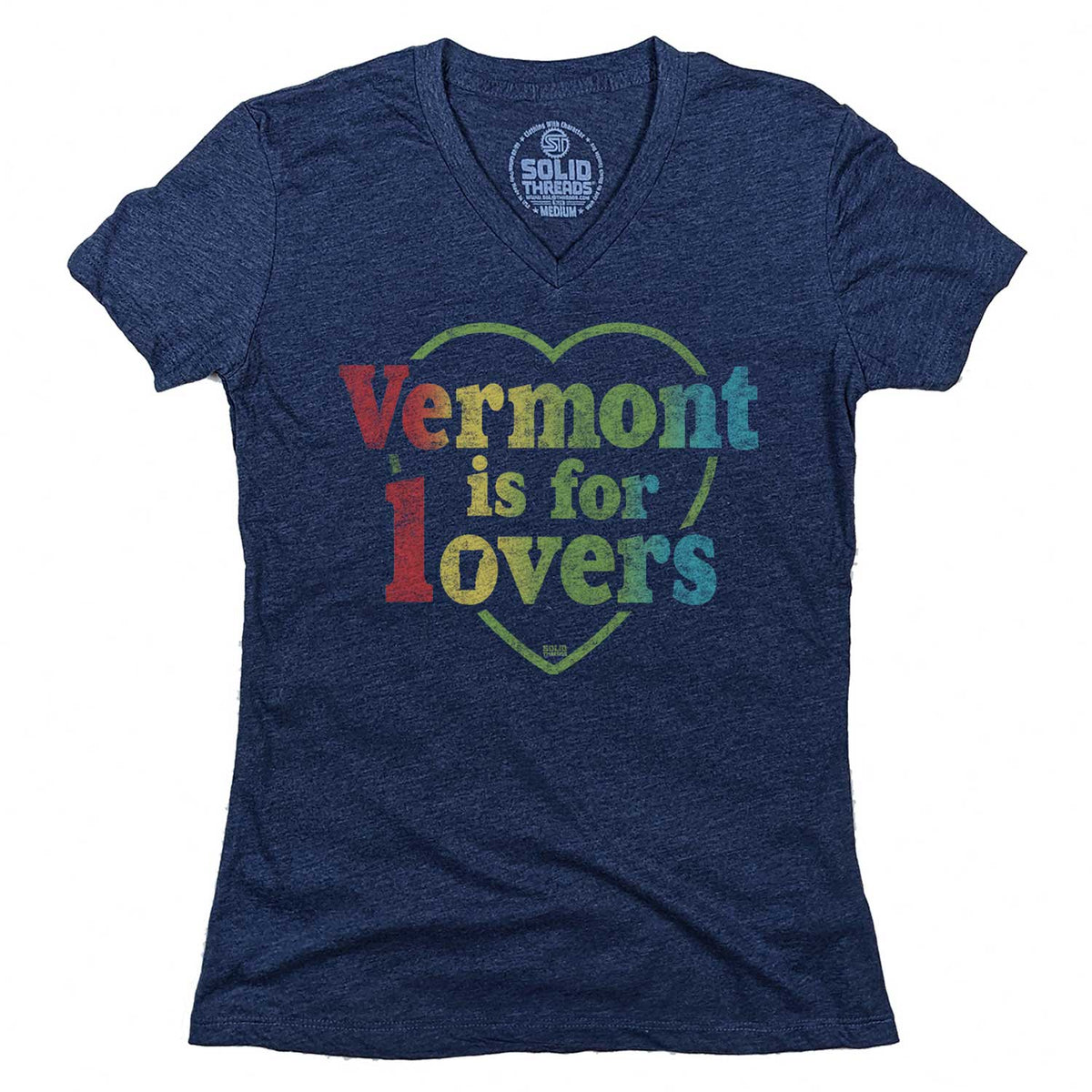 Women&#39;s Vermont is for Lovers Vintage Graphic V-Neck Tee | Retro Vermont T-shirt | Solid Threads