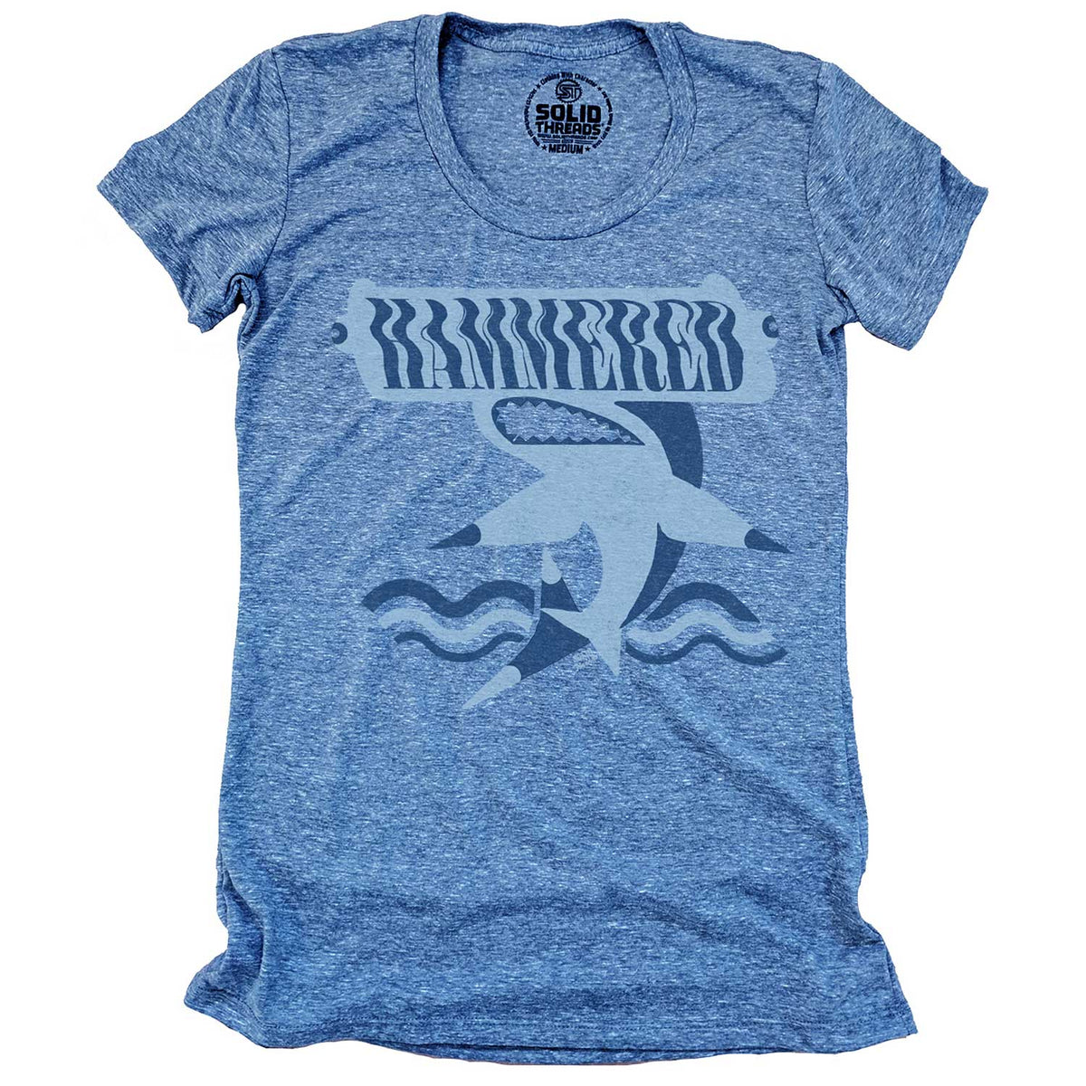 Women&#39;s Hammered Vintage Shark Graphic T-Shirt | Funny Beach Vacation Tee | Solid Threads