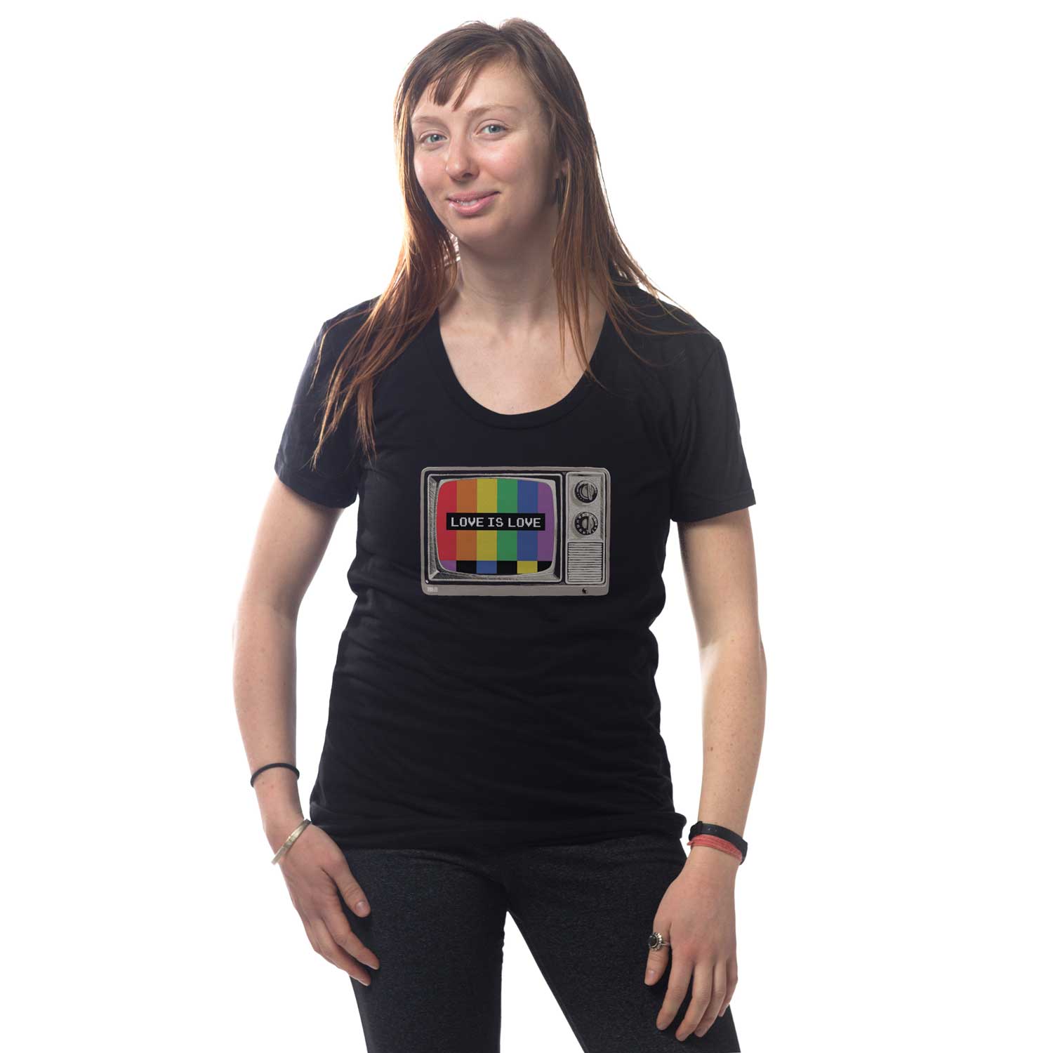 Women's Vintage Pride Emergency Graphic Tee | Retro Gay Rights T-shirt on Model | Solid Threads