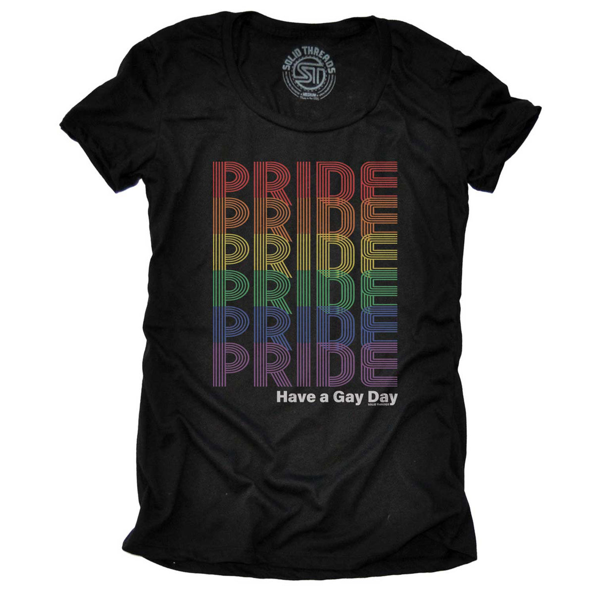 Women&#39;s Pride Rainbow Fade Cool Graphic T-Shirt | Vintage Support LGBTQ Tee | Solid Threads