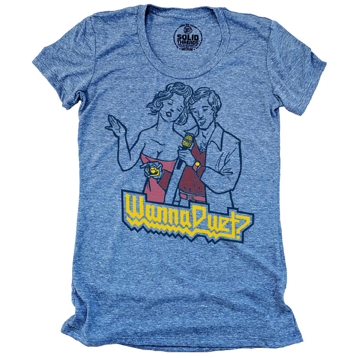 Women&#39;s Wanna Duet Vintage Graphic T-Shirt | Funny Karaoke Singing Tee | Solid Threads