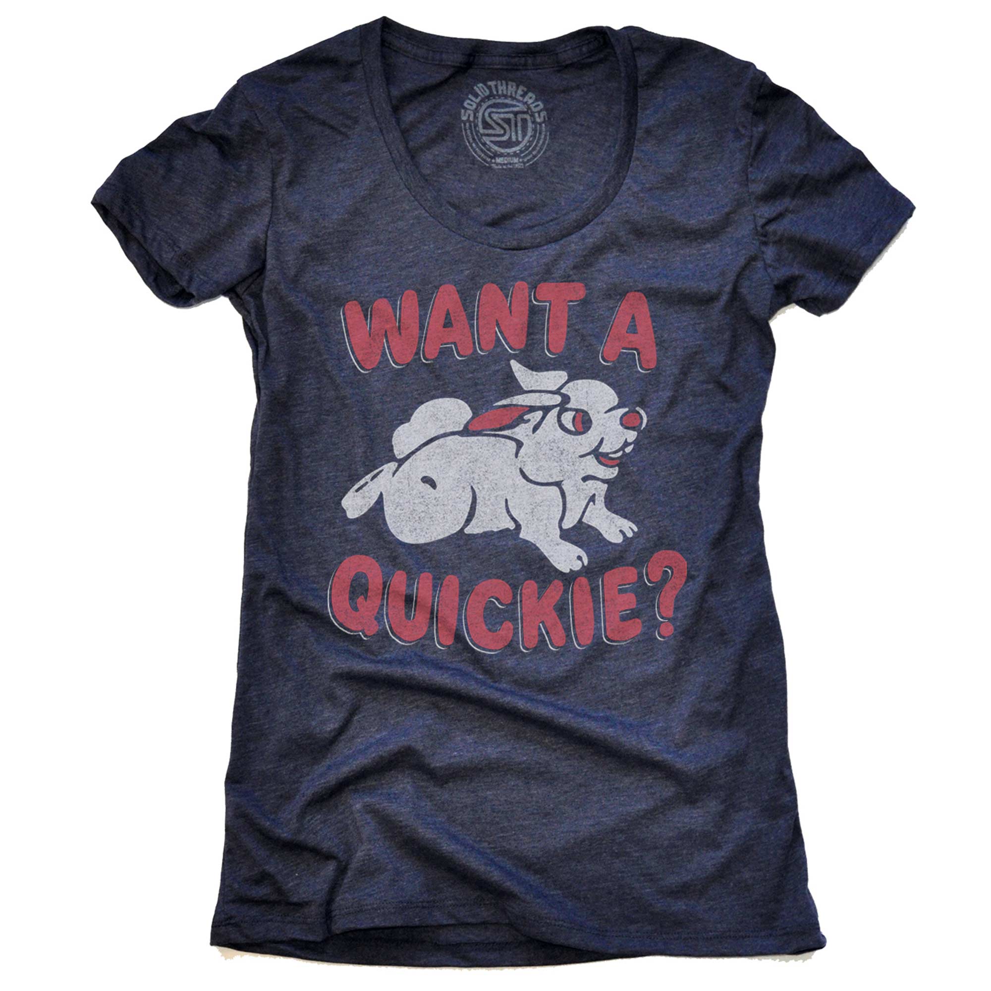 Women's Want A Quickie Vintage Graphic T-Shirt | Funny Playboy Soft Tee | Solid Threads