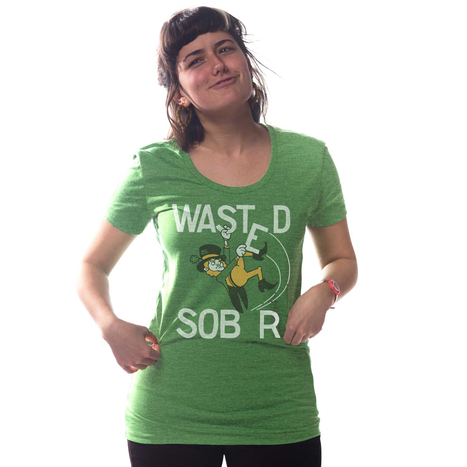 Women's Wasted Leprechaun Vintage Graphic Tee | Funny St. Paddy's T-shirt on Model| Solid Threads