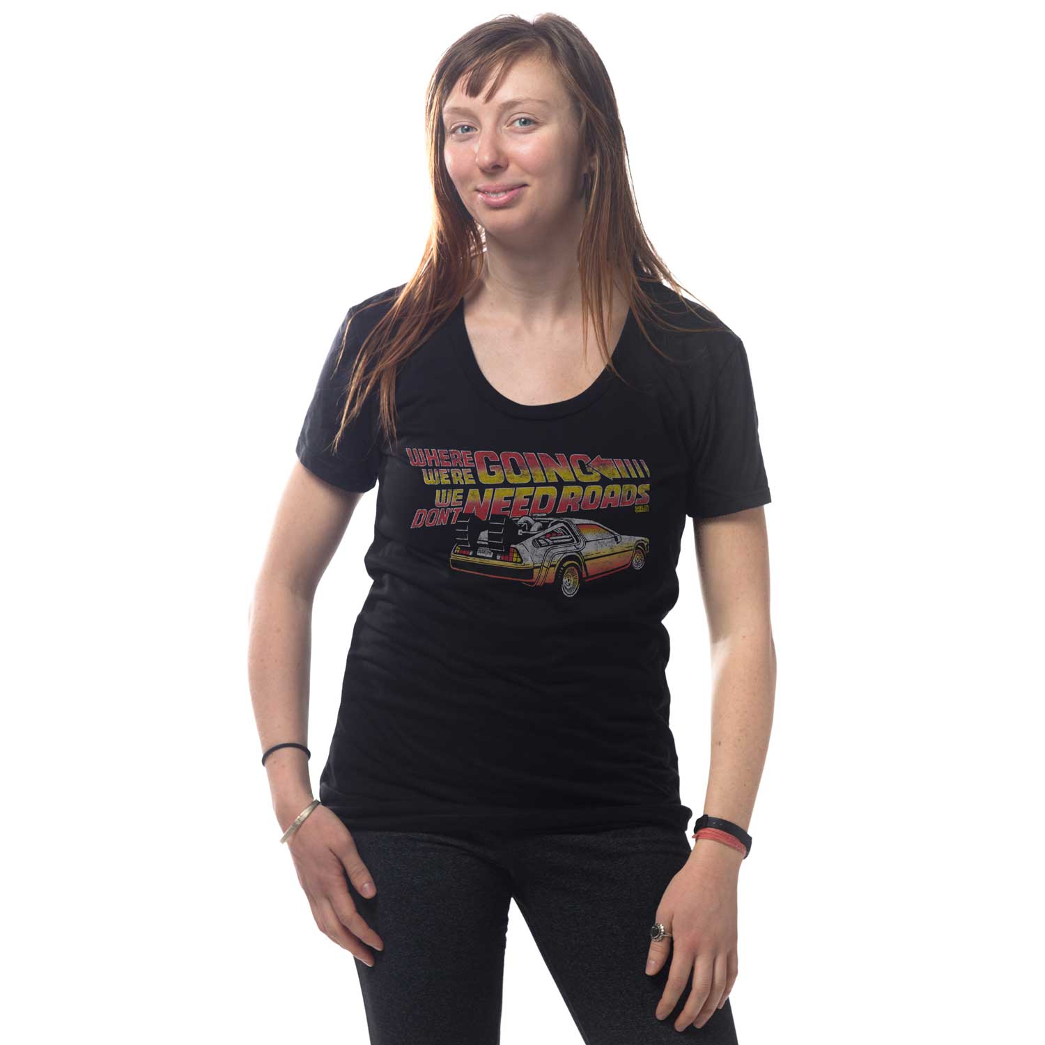 Women's We Don't Need Roads Retro Graphic Tee | Vintage Back to the Future T-Shirt | SOLID THREADS