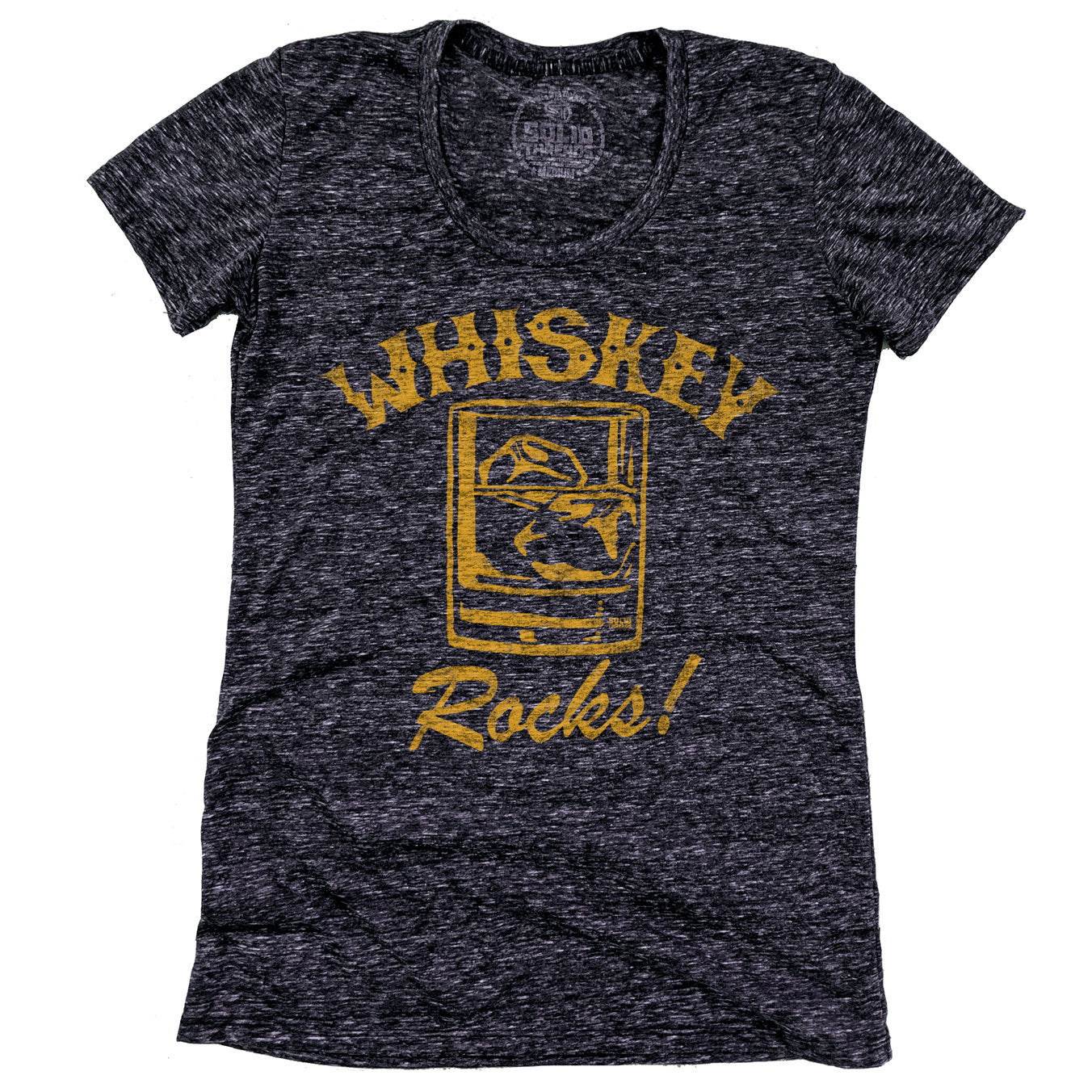 Women's Whiskey Rocks Retro Distillery Graphic T-Shirt | Funny Drinking Triblend Tee | Solid Threads